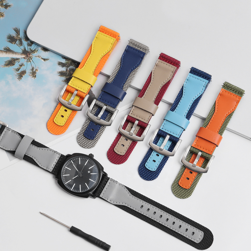 Watch Straps Manufacturer OEM Custom Hybrid Watch Straps 2 Piece of Nylon Leather Watch Bands with 304 stainless steel buckle