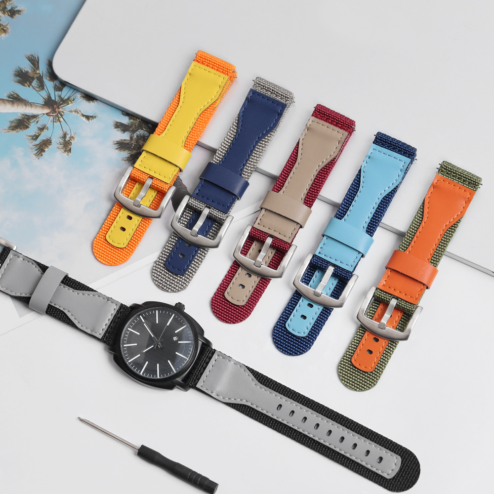 Watch Straps Manufacturer OEM Custom Hybrid Watch Straps 2 Piece of Nylon Leather Watch Bands with 304 stainless steel buckle