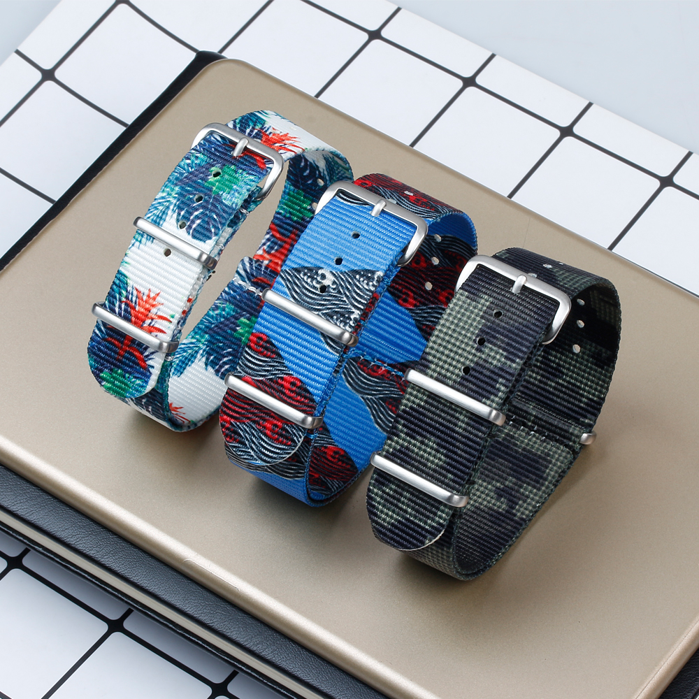 Watch Bands Manufacturer Wholesales Nato Straps 20mm 22mm Printed Nylon Watch Bands Bulk Custom One Piece of Printing Nylon Watch Bracelet