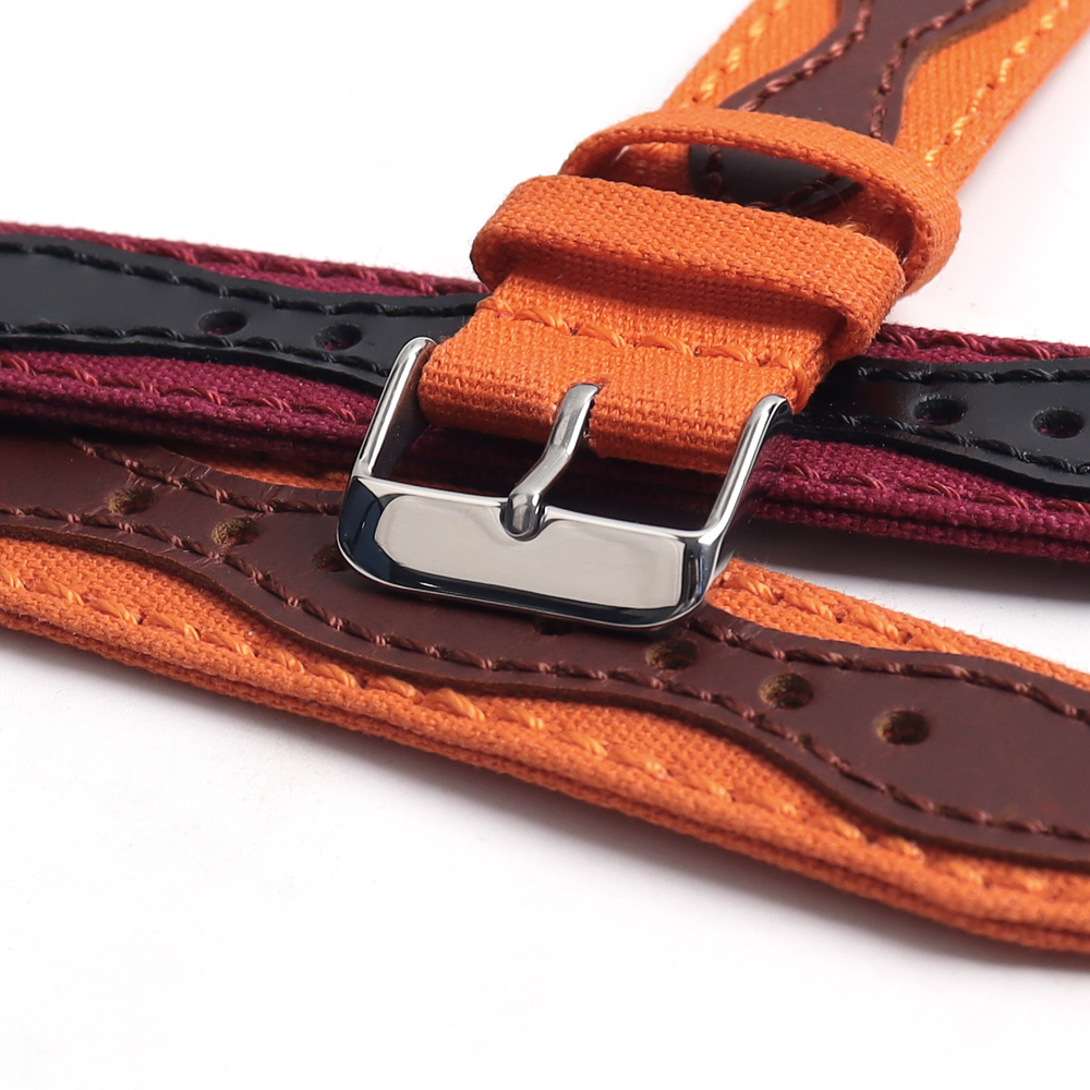 New Arrival Canvas Watch Straps with Leather 2 Piece of Hybrid Watch Bands for Samrt Watch 18mm 20mm 22mm 24mm Custom Brand Canvas Watch Bands
