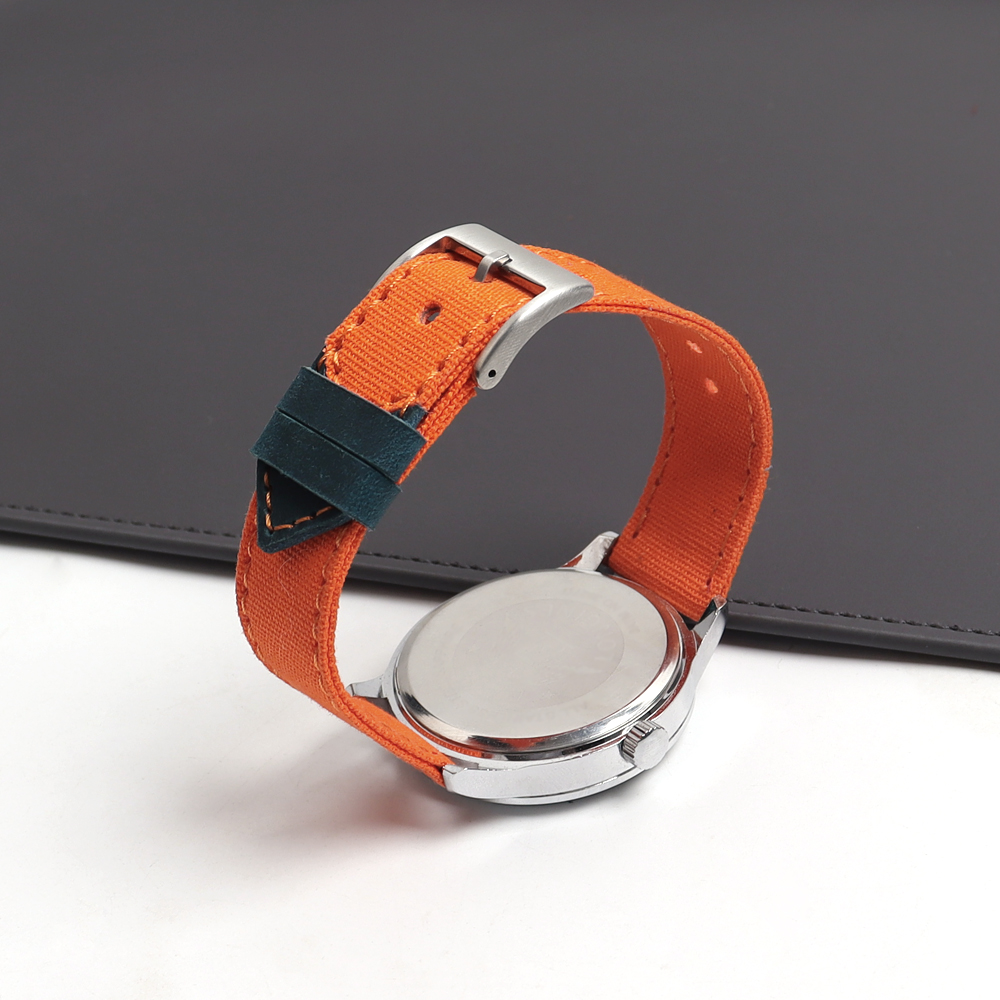 New Arrival 2 Piece of Canvas Watch Straps with Leather end Custom 18mm 20mm 22mm 24mm Canvas+Leather Hybrid Watch Bands with 304 watch buckle