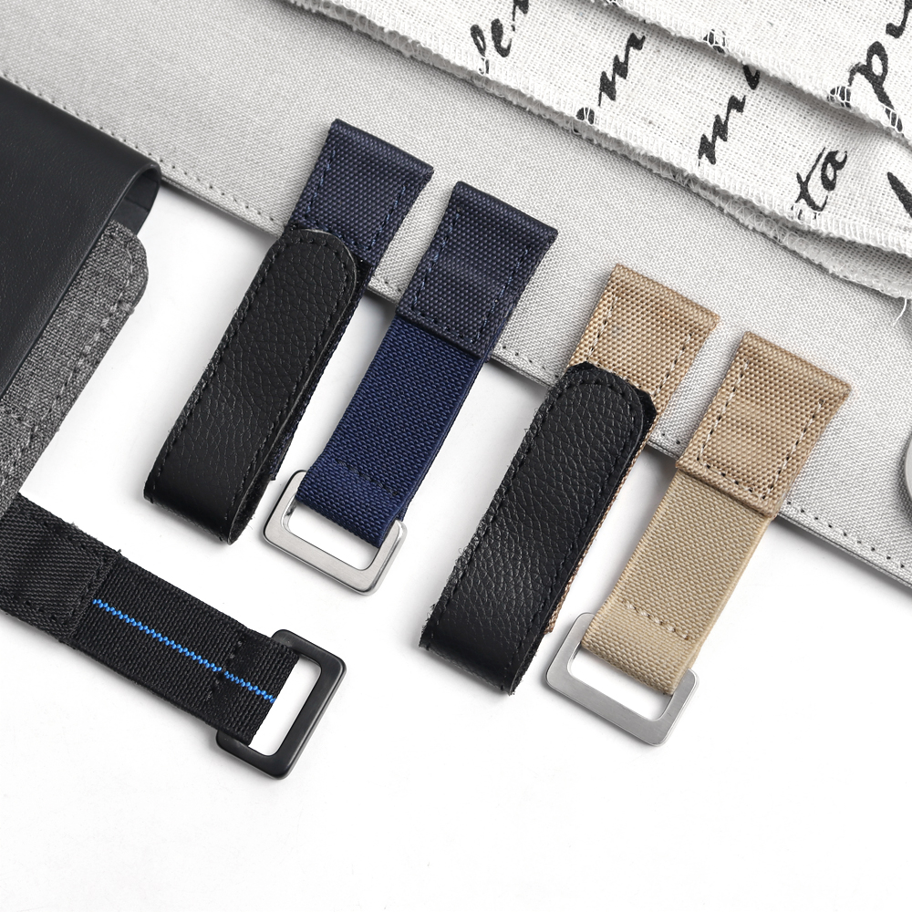 Adjustable Elastic Nylon Velcro Watch Straps 2 Piece of Hook N' Loop Watch Bracelet with Leather Custom Hybrid Watch Bands for All Kind Watch