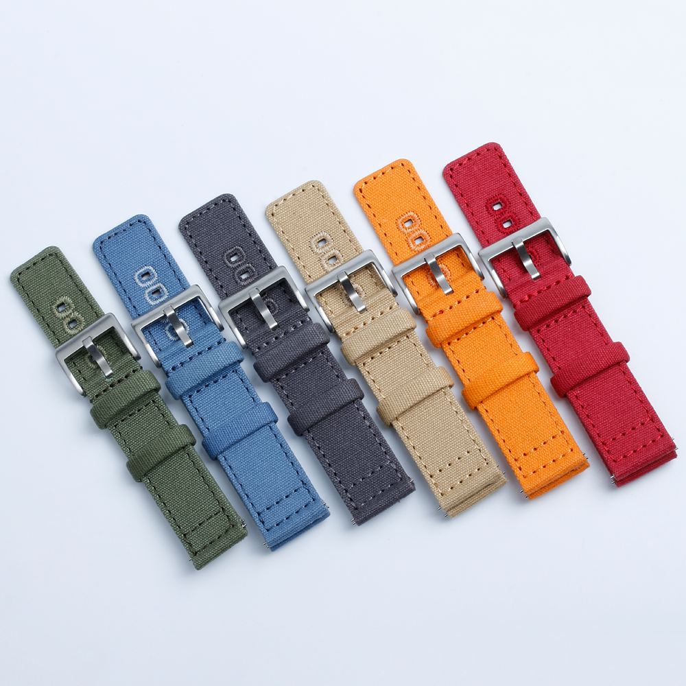 Hot Selling 2 Piece of Canvas Watch Straps 18mm 20mm 22mm 24mm Double Layer Canvas Watch Bands Factory Wholesales Quick Release Canvas Wrist Watch Band