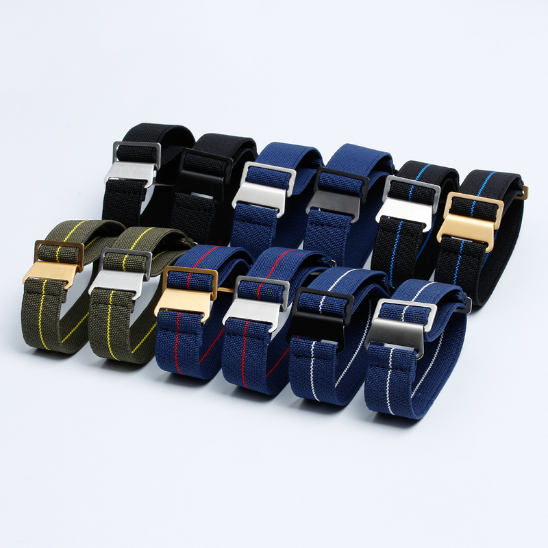 Watch Bands Manufacturer Custom High Quality Elastic Nylon Watch Bracelet 20mm 22mm Hook Buckle Nylon Elastic Paratrooper Straps Military Nylon Watch Band