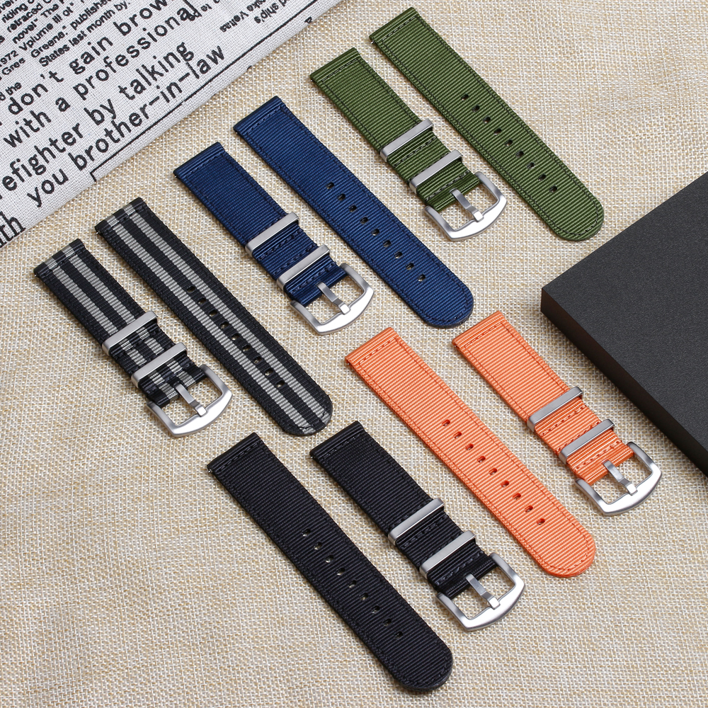 Wholesales 2 Piece of Nylon Watch Straps 20mm 22mm Double Layer Nylon Watch Bracelet Bands with Hardware Watch Straps Manufacturer Bulk Custom