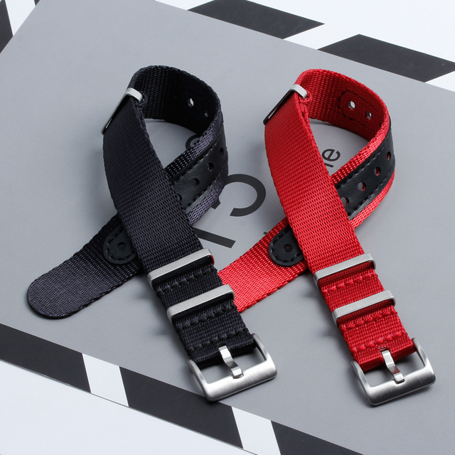 Classic One Piece of Seatbelt Nylon Watch Straps Factory Direct Sales NATO Seatbelt Nylon Wrist Watch Bands with Leather Holes Multi Color Nylon Watch Bands Manufacturer