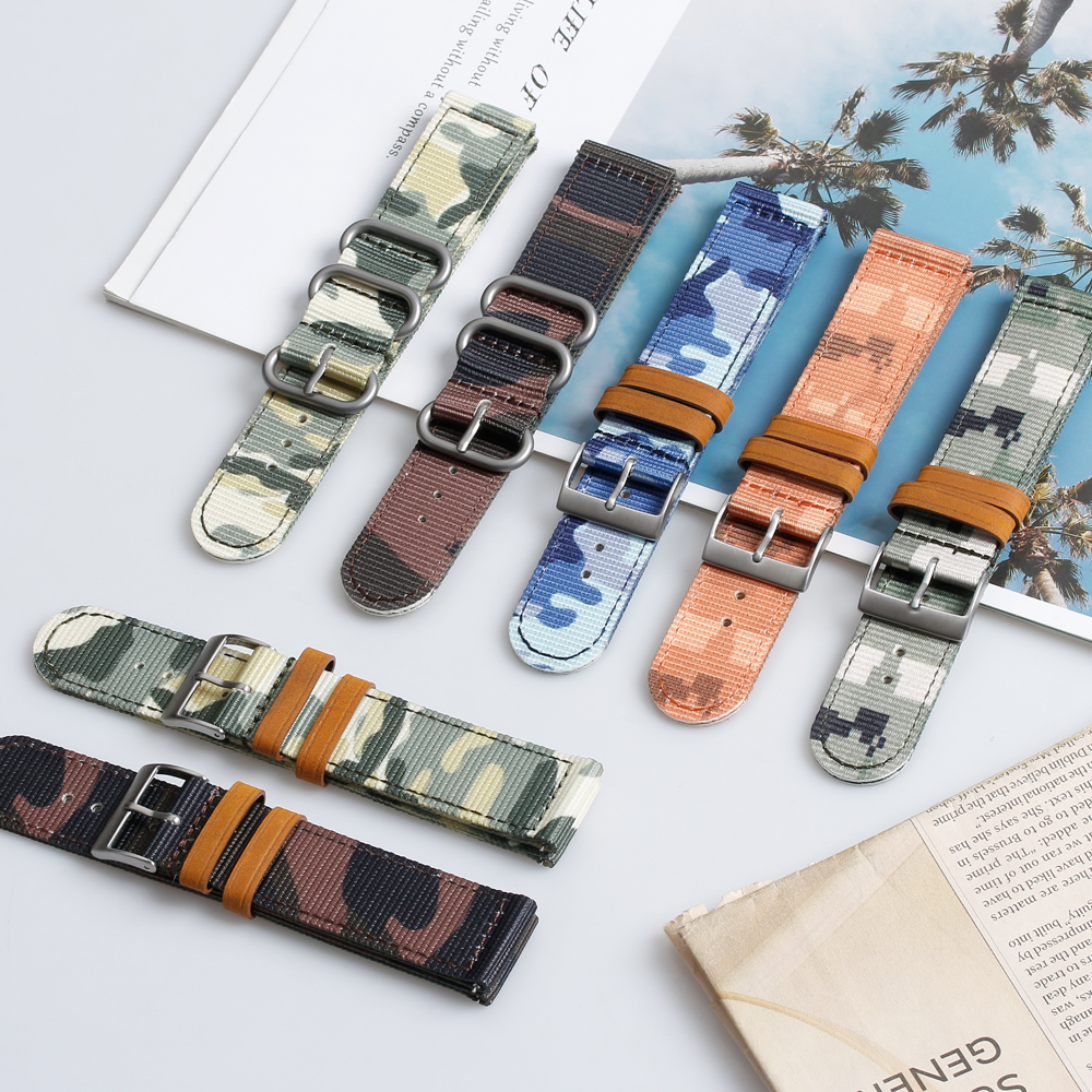 High-grade Nylon Camo Watch Bands Factory Wholesale Price 2 Piece of Printing Camo Military Watch Bands Fabric Watch Straps