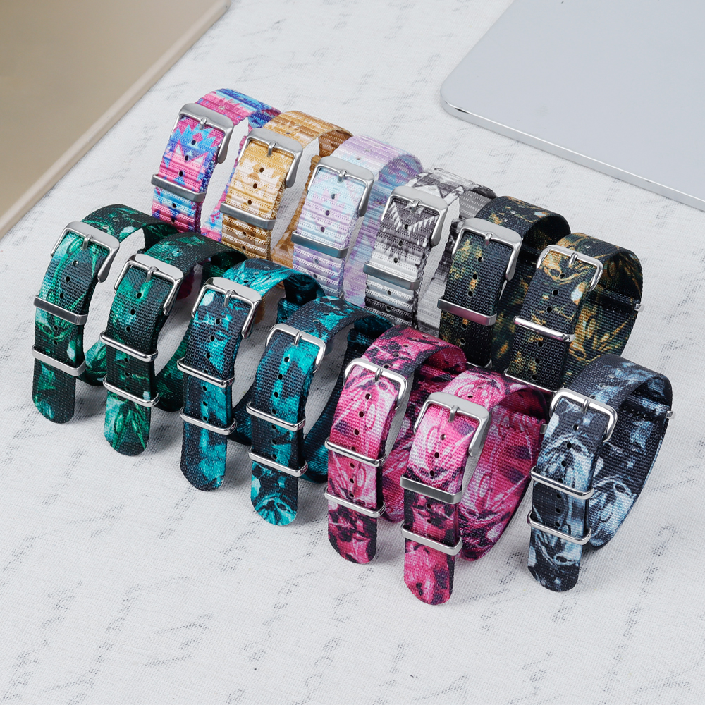 Watch Bands Manufacturer Wholesales Nato Straps 20mm 22mm Printed Nylon Watch Bands Bulk Custom One Piece of Printing Nylon Watch Bracelet