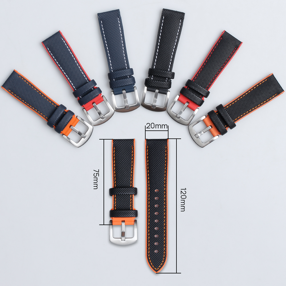 OEM&ODM FKM Rubber + Nylon Watch Straps 20mm 22mm Hybrid Watch Bands High Quality Waterproof Nylon Watch Strap 2 Piece of Rubber Watch Bands