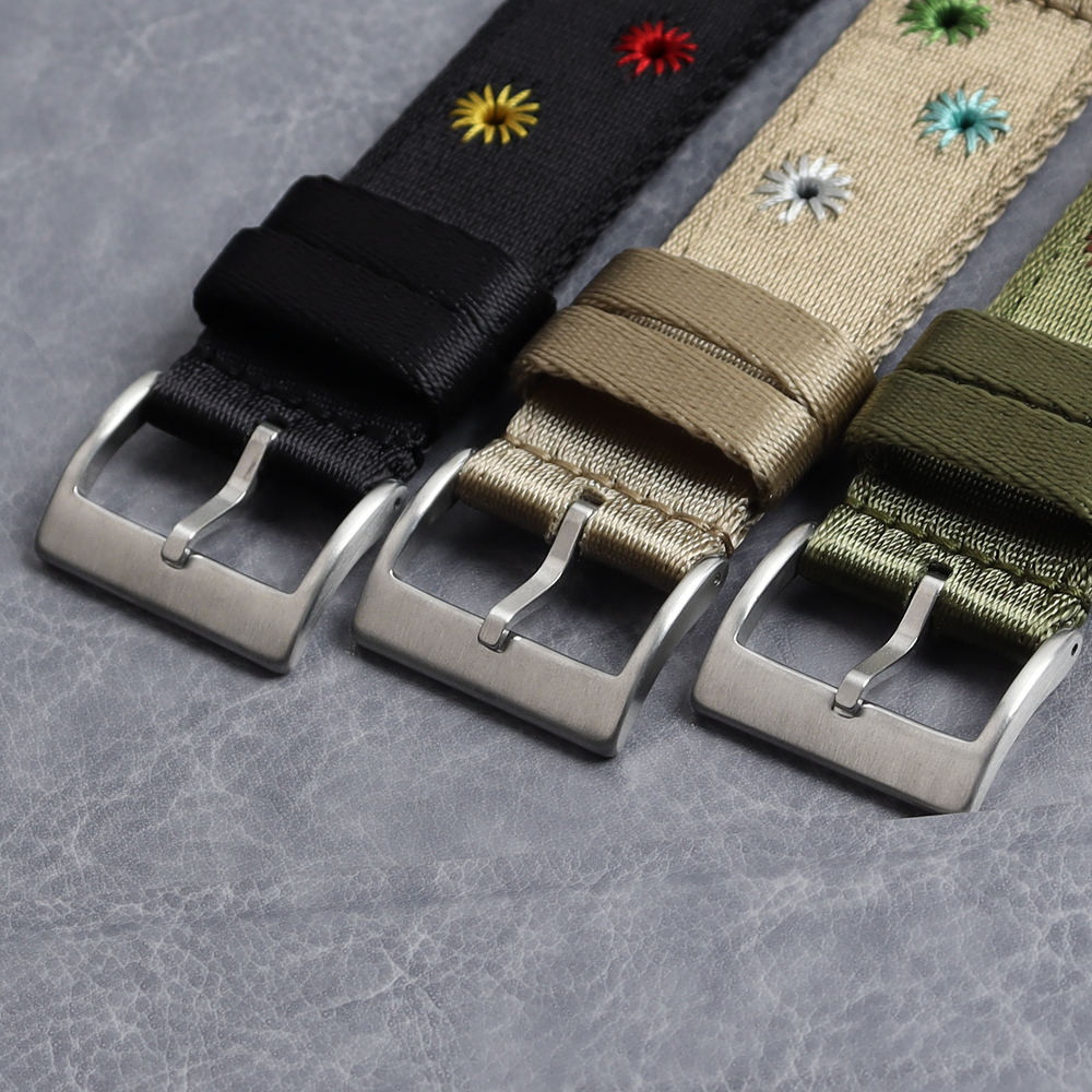 High Quality 2 Piece of Embroidered Nylon Watch Straps Double Layer Seatbelt Nylon Watch Bands with Quick Release Bar for Apple Watch