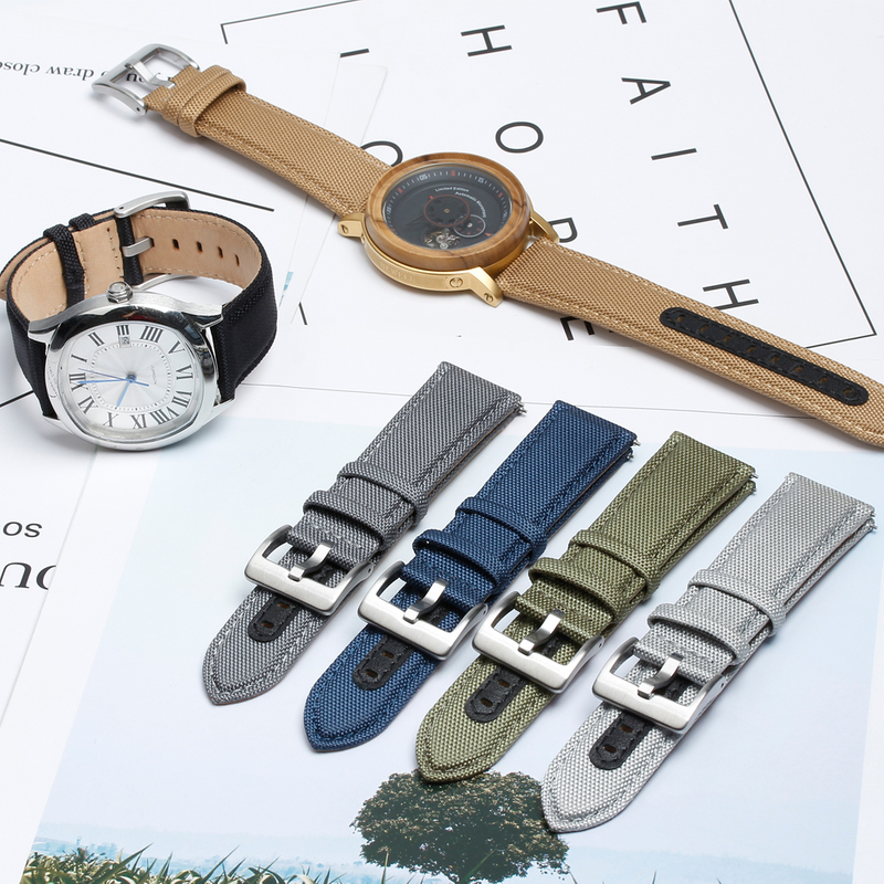 Waterproof Cordura Watch Straps Factory Direct Sales 2 Piece of Hybrid Watch Bands Quick Release Sailcloth+Leather Watch Bracelet 18/19/20/21/22/24mm