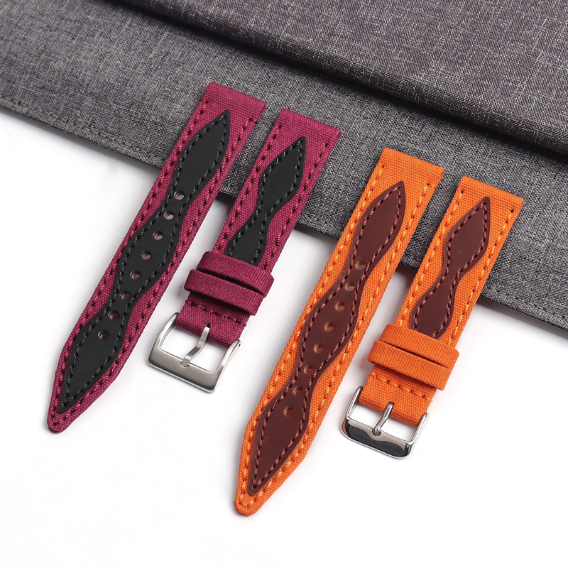 New Arrival Canvas Watch Straps with Leather 2 Piece of Hybrid Watch Bands for Samrt Watch 18mm 20mm 22mm 24mm Custom Brand Canvas Watch Bands