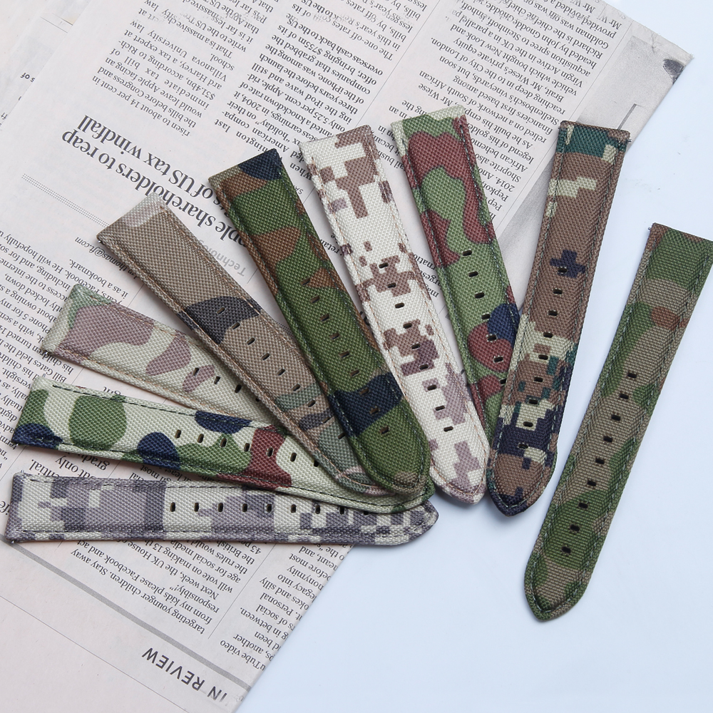 Factory Direct Sales Waterproof Cordura Watch Straps High Quality Camo Sailcloth Watch Band Quick Release 2 Piece of Hybrid Watch Bands Sailcloth+leather