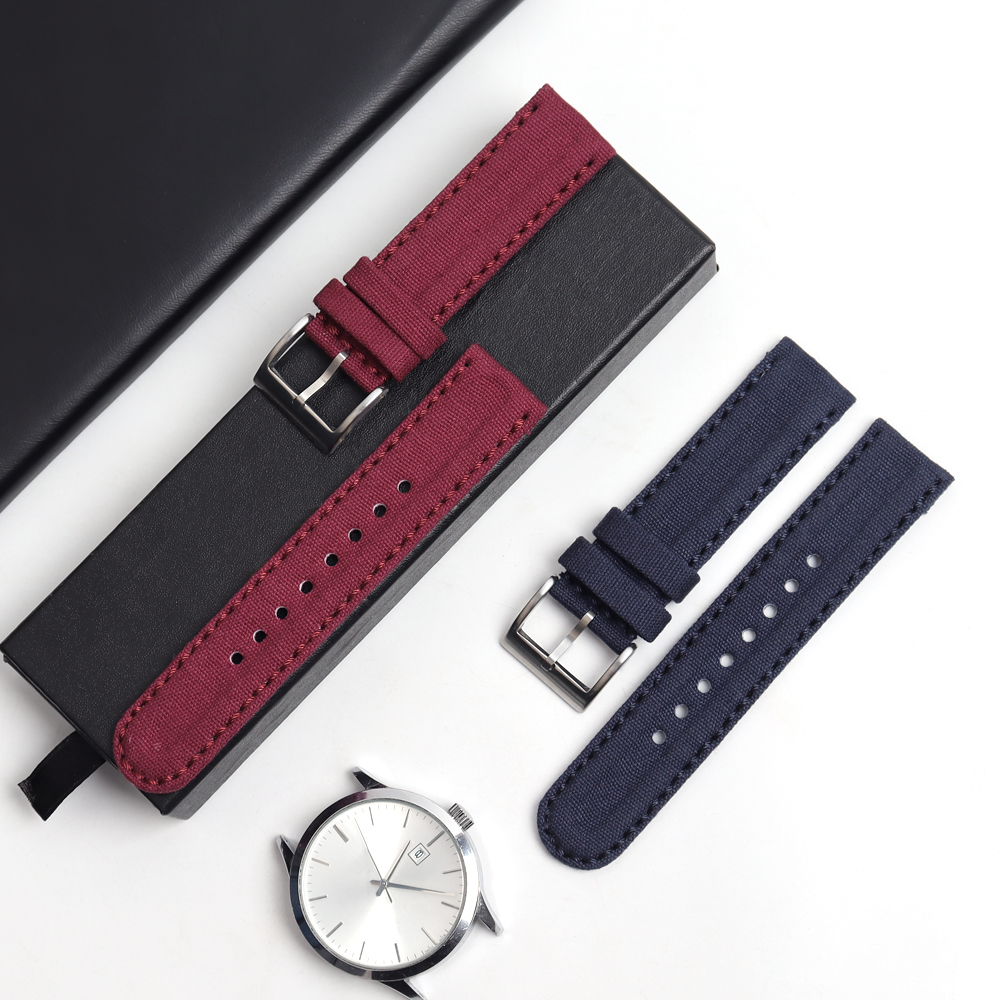 Factory Wholesales Price 2 Piece of Canvas Watch Bands with Padding Multi Color Canvas Watch Straps for Apple for Iwatch with 304L Hardware