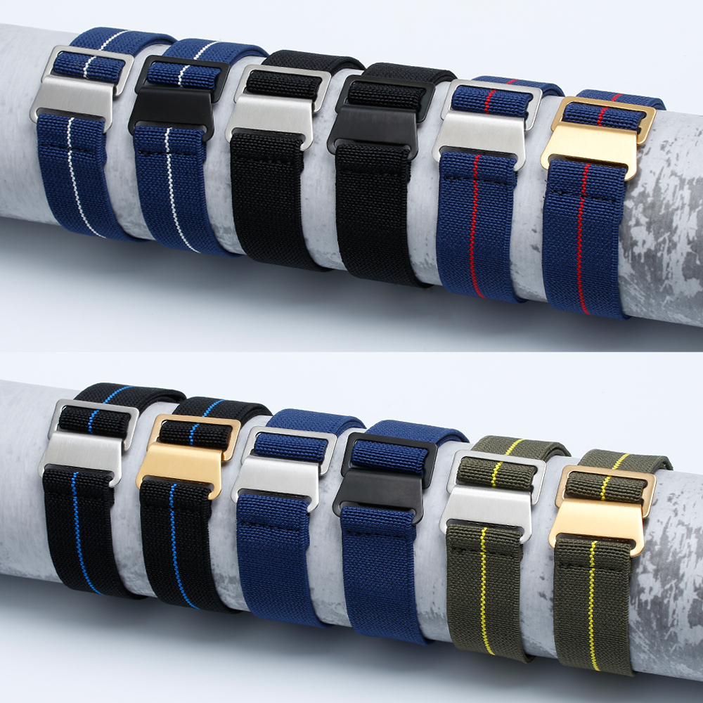 Watch Bands Manufacturer Custom High Quality Elastic Nylon Watch Bracelet 20mm 22mm Hook Buckle Nylon Elastic Paratrooper Straps Military Nylon Watch Band