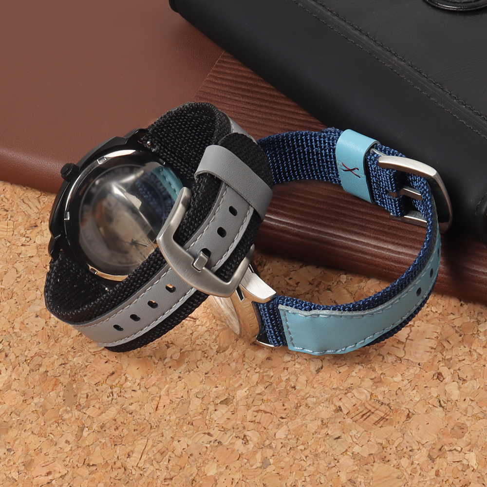Watch Straps Manufacturer OEM Custom Hybrid Watch Straps 2 Piece of Nylon Leather Watch Bands with 304 stainless steel buckle