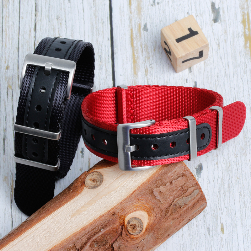 Classic One Piece of Seatbelt Nylon Watch Straps Factory Direct Sales NATO Seatbelt Nylon Wrist Watch Bands with Leather Holes Multi Color Nylon Watch Bands Manufacturer