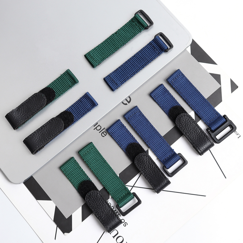 Hybrid Watch Strap Maker Nylon+Leather Hook and Loop Wrist Watch Bracelet OEM Bulk Custom Velcro Watch Bands for Smart watch