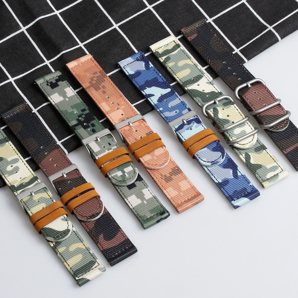 High-grade Nylon Camo Watch Bands Factory Wholesale Price 2 Piece of Printing Camo Military Watch Bands Fabric Watch Straps