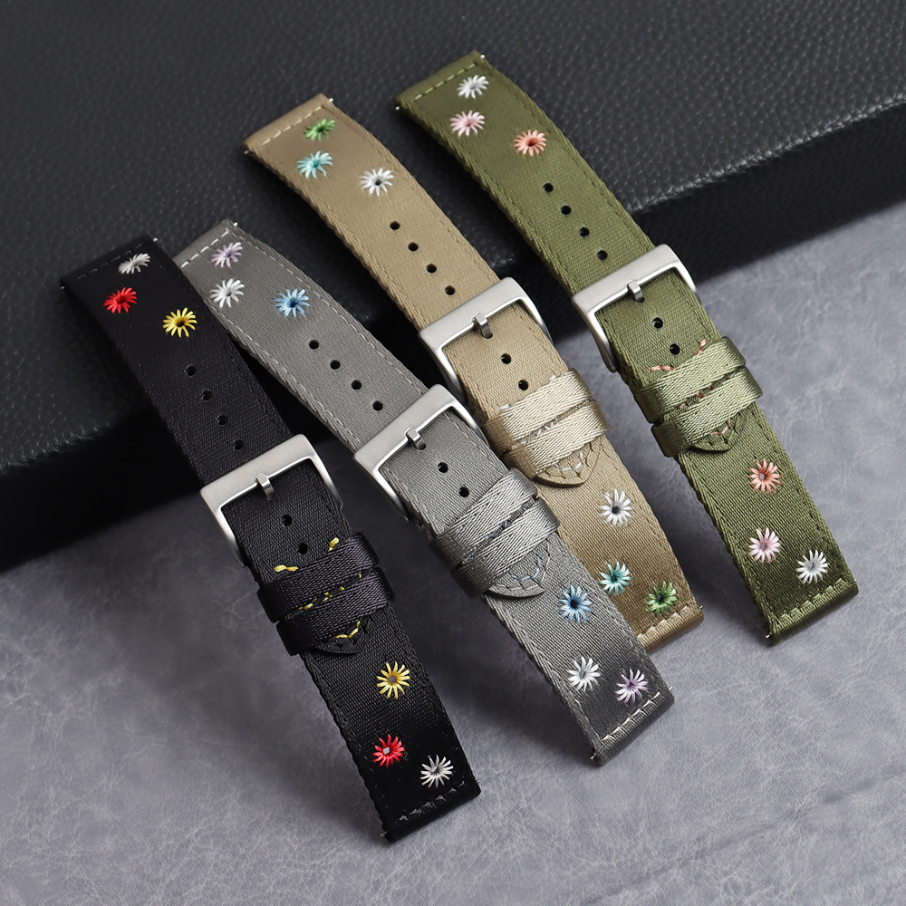 High Quality 2 Piece of Embroidered Nylon Watch Straps Double Layer Seatbelt Nylon Watch Bands with Quick Release Bar for Apple Watch