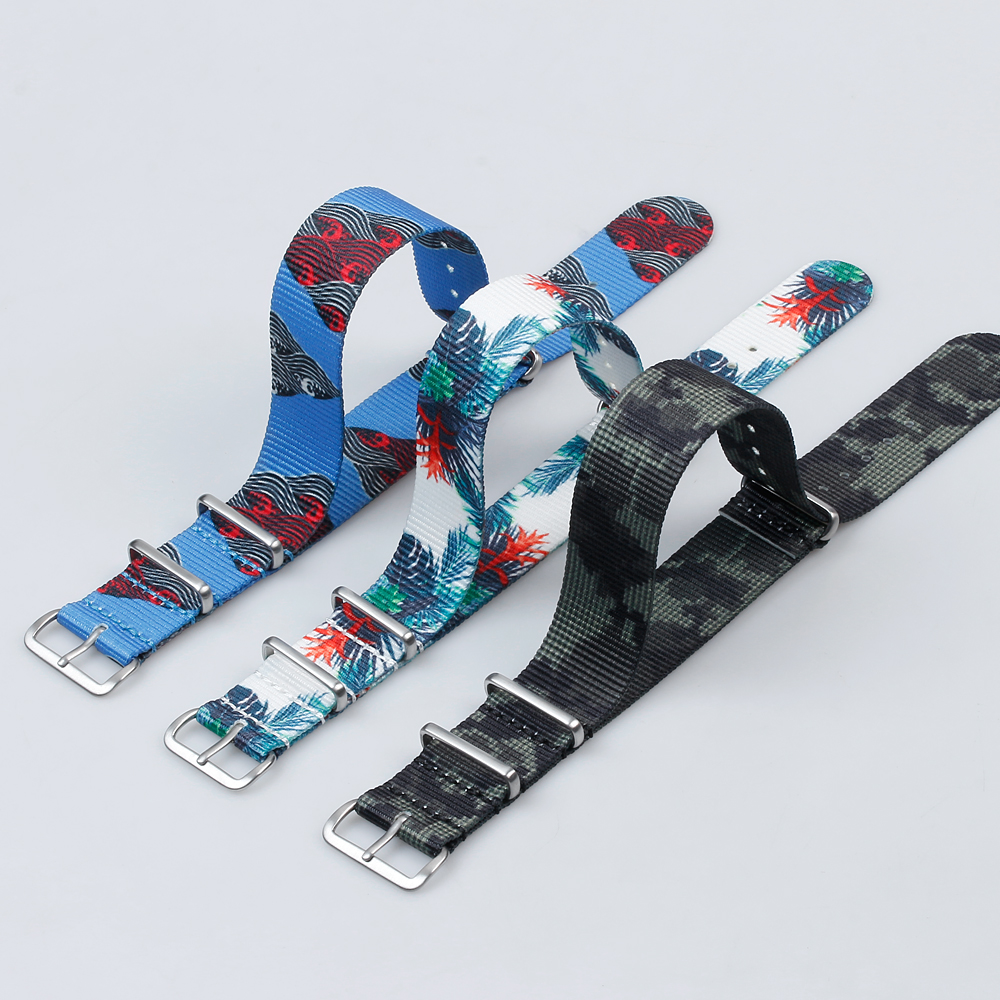 Custom Pattern Nato Nylon Watch Bracelet Single Pass Printed Nylon Wrist Watch Straps Leisure Beach Printing Nylon Watch Bands with 304L Hardware