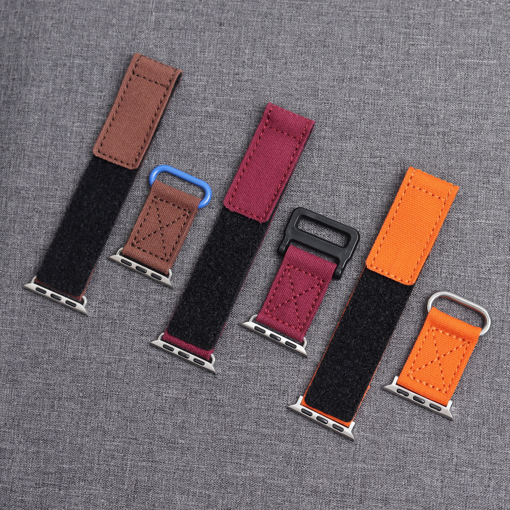 Factory Custom Hook And Loop Canvas Watch Bands 2 Piece of Velcro Watch Straps for Apple Smart Watch Canvas Band