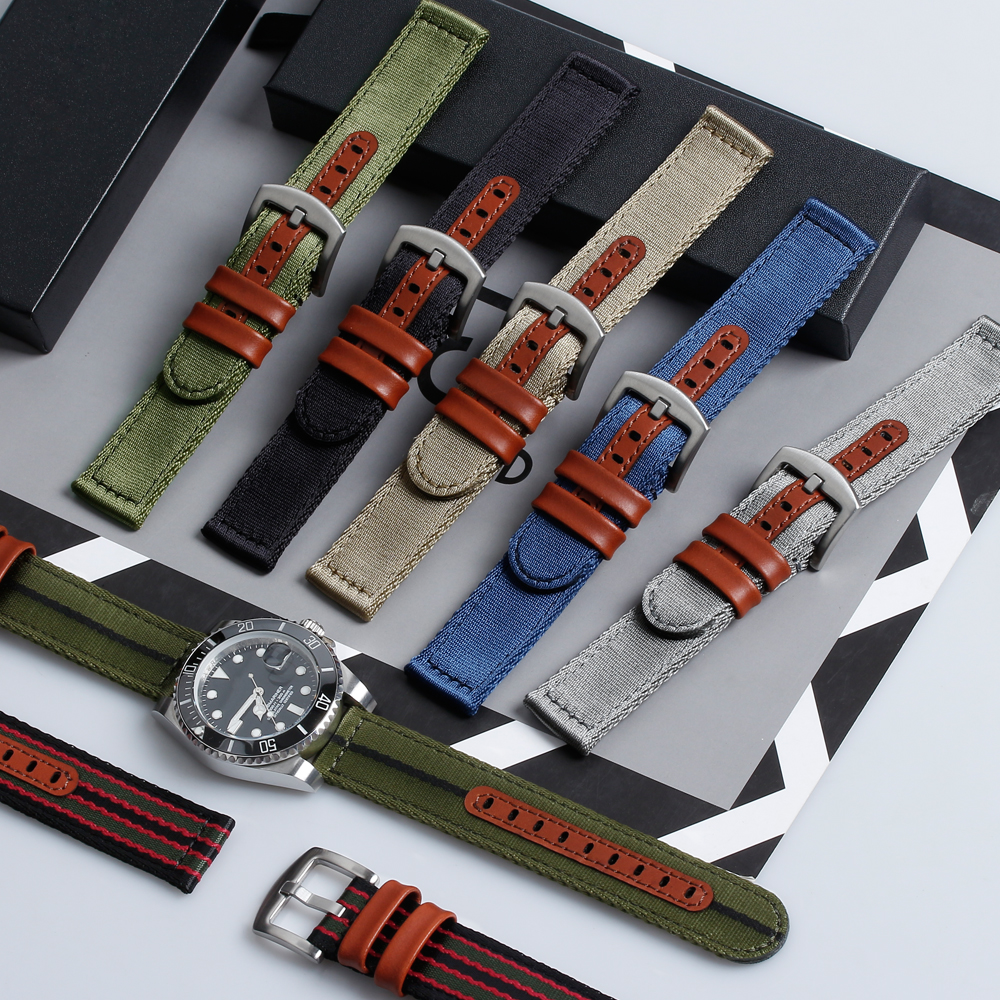 Double Layer Seatbelt Nylon Watch Straps with Leather Holes Bulk Custom Watchbands Manufacturer Wholesales Quick Release Seatbelt Nylon Watch Bands with 304L Hardware 