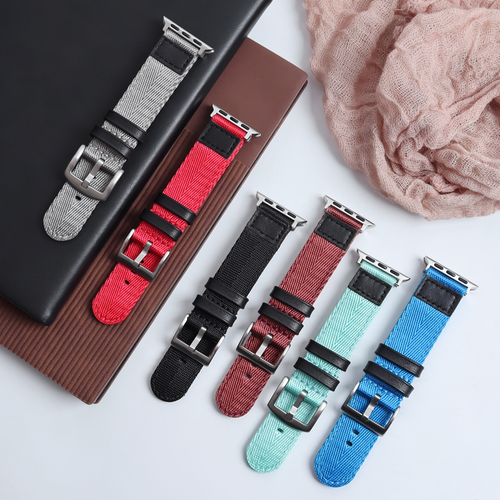 Factory High Quality Smart Nylon+leather Watch Bands with Apple Adapter 2 Piece of Hybrid Watch Strap Iwatch Nylon Watch Bands for Apple Watch