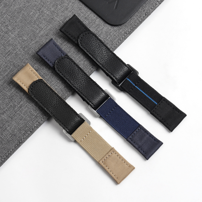 Adjustable Elastic Nylon Velcro Watch Straps 2 Piece of Hook N' Loop Watch Bracelet with Leather Custom Hybrid Watch Bands for All Kind Watch