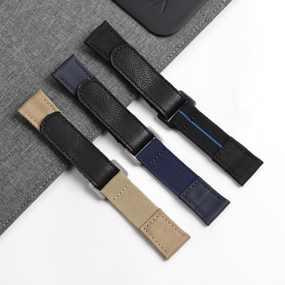 Adjustable Elastic Nylon Velcro Watch Straps 2 Piece of Hook N' Loop Watch Bracelet with Leather Custom Hybrid Watch Bands for All Kind Watch