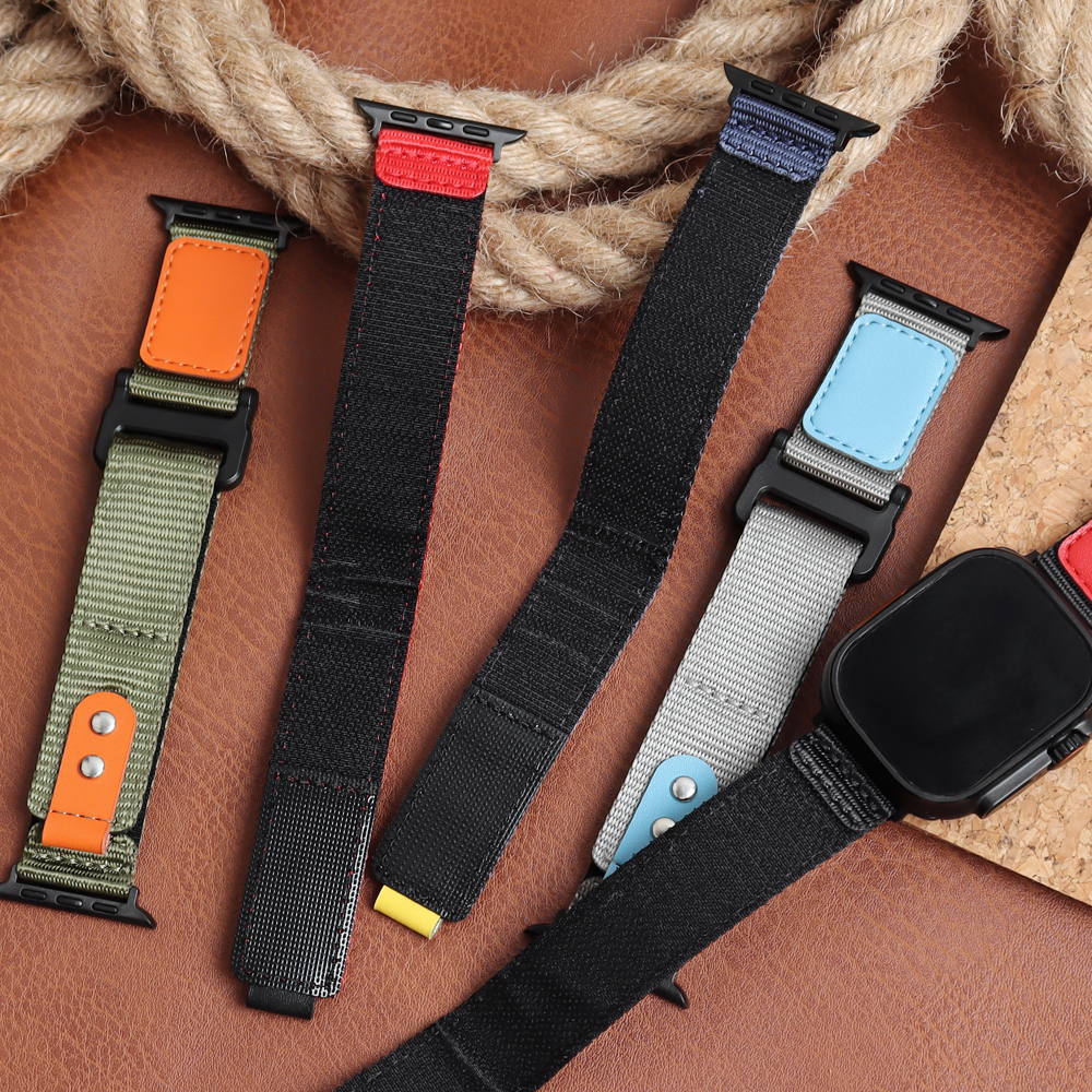 Watch Bands Factory Wholesales Nylon+Leather Hybrid Watch Straps 20mm 22mm Hook and Loop Watch Bracelet Velcro Watch Bands for Smart watch Apple watch
