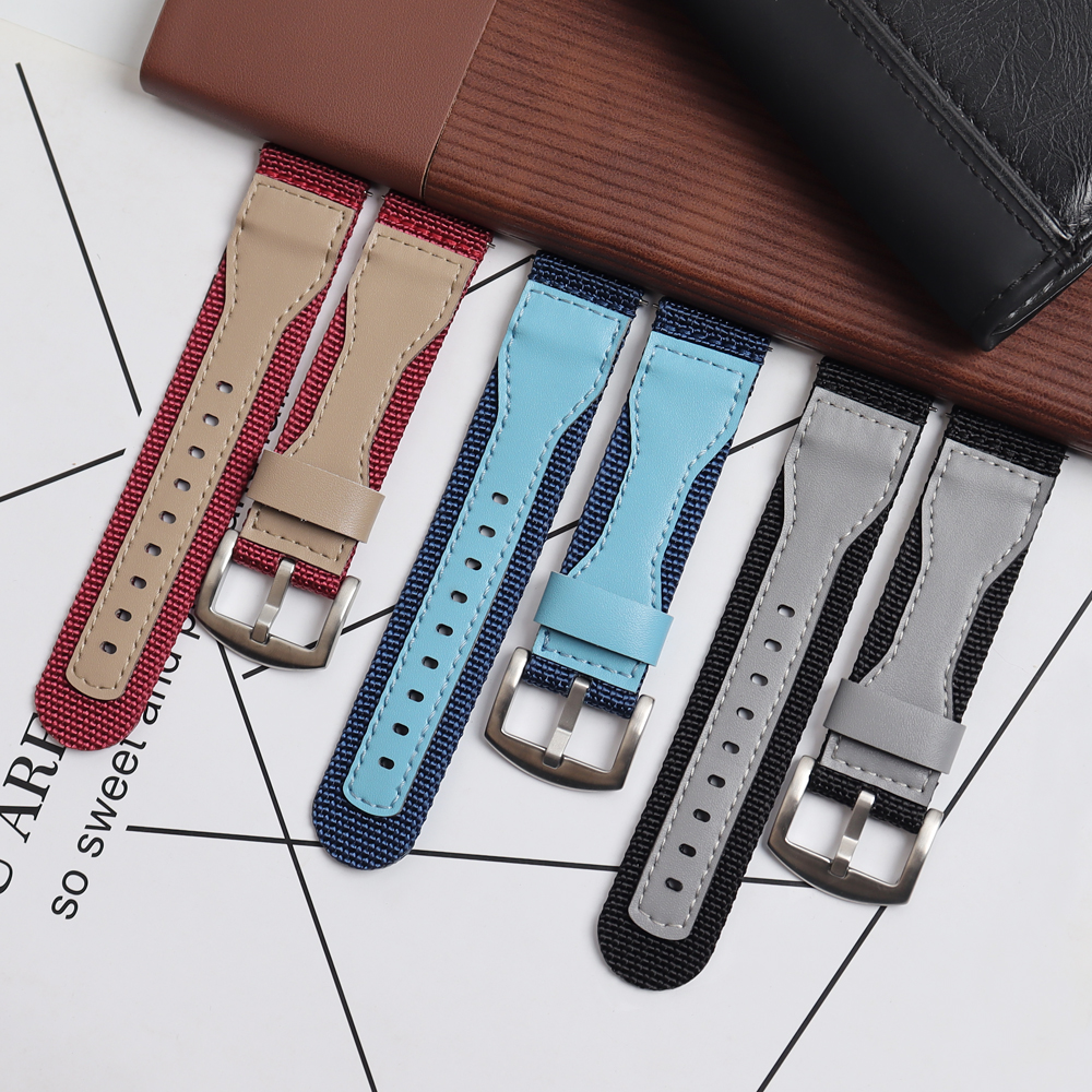 Watch Straps Manufacturer OEM Custom Hybrid Watch Straps 2 Piece of Nylon Leather Watch Bands with 304 stainless steel buckle