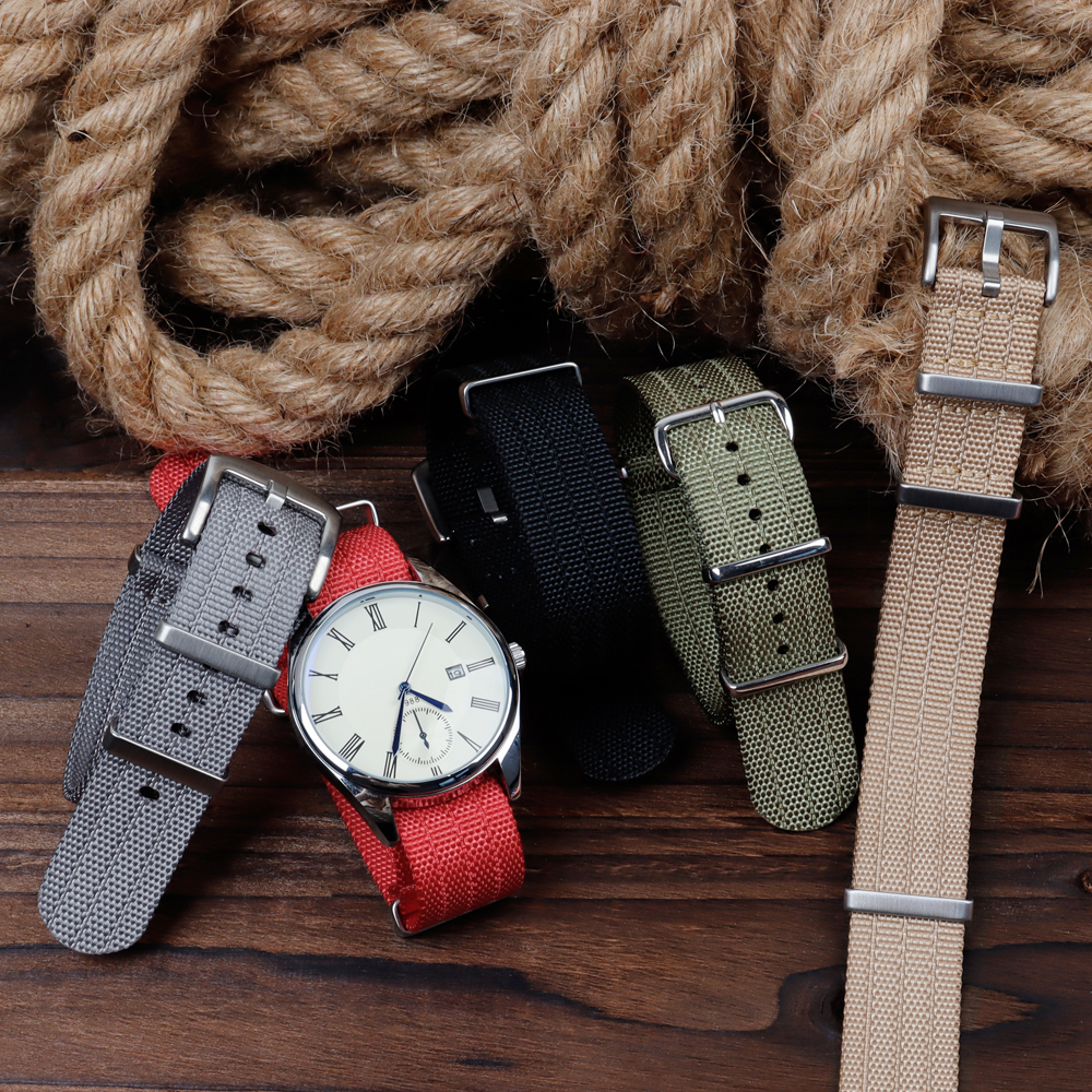 Factory Bulk Custom Four-stripe Nylon Watch Straps 20mm 22mm NATO Nylon Watch Bands One Piece of Fabric Nylon Wrist Watch Bracelet