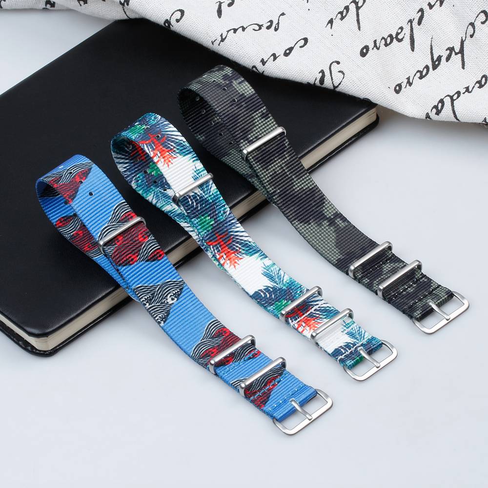 Custom Pattern Nato Nylon Watch Bracelet Single Pass Printed Nylon Wrist Watch Straps Leisure Beach Printing Nylon Watch Bands with 304L Hardware