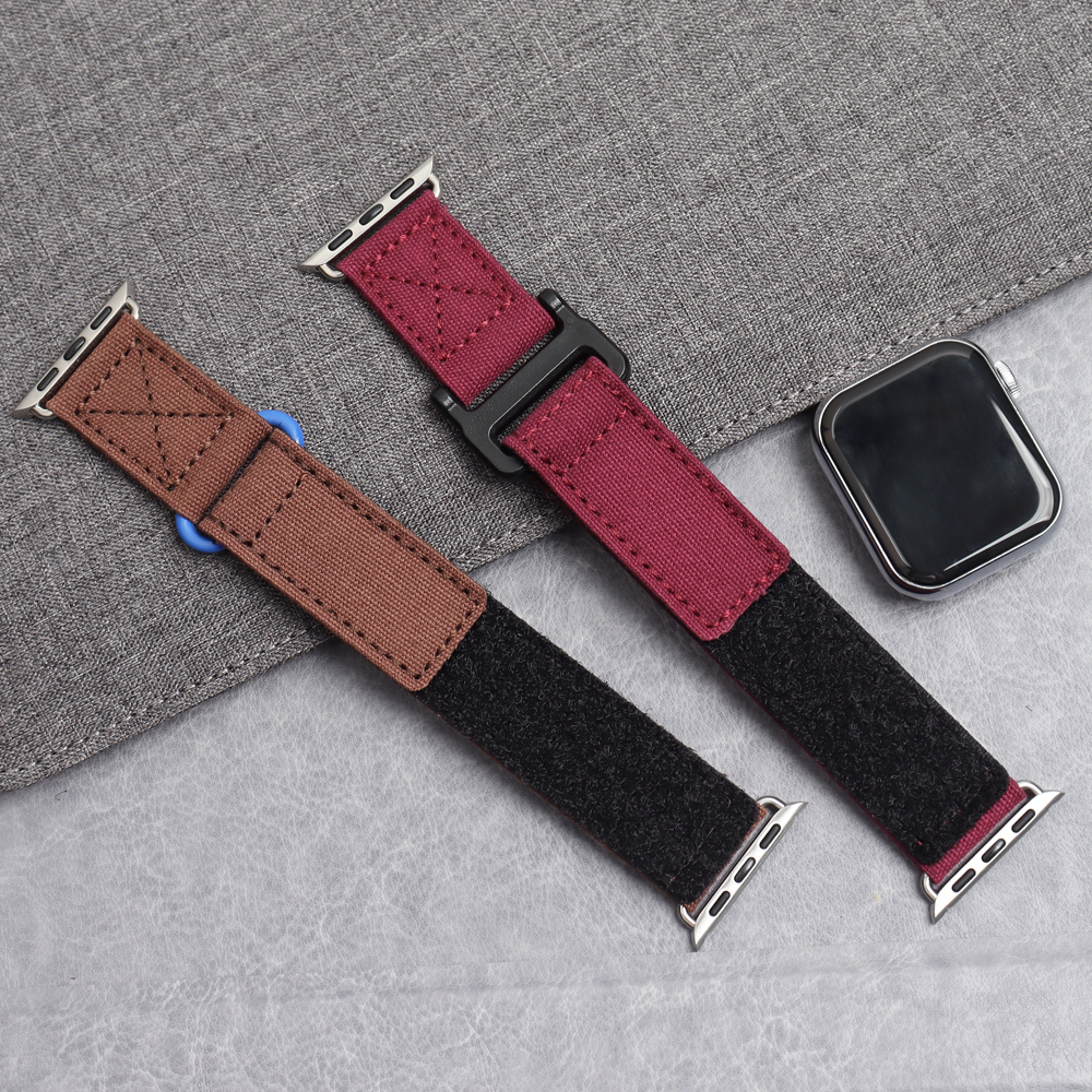 Factory Custom Hook And Loop Canvas Watch Bands 2 Piece of Velcro Watch Straps for Apple Smart Watch Canvas Band