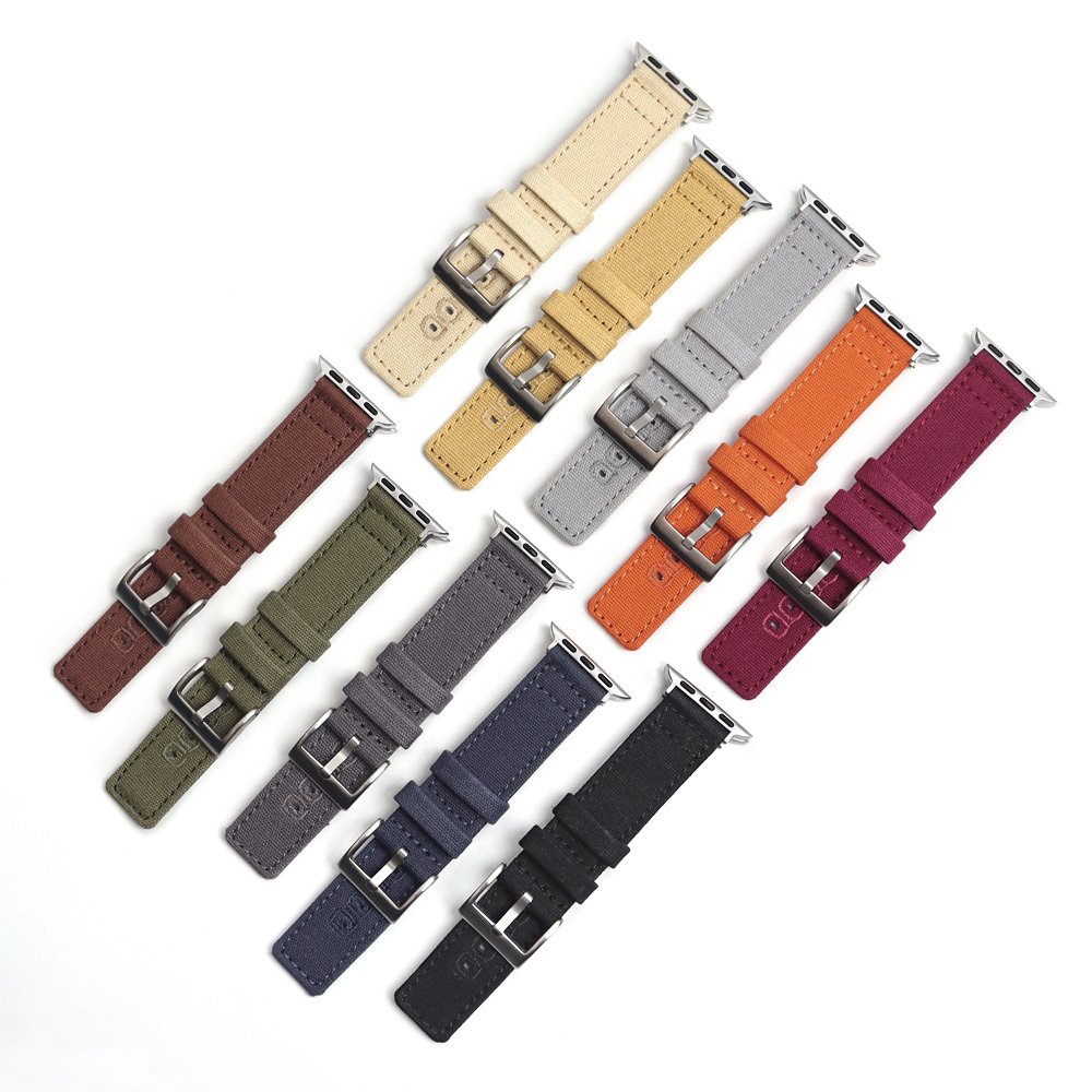 Factory Direct Sale Fabric Watch Bands High Quality 2 Pieces of Canvas Watch Straps In 18/20/22/24mm Bulk Custom Apple Watch Canvas Band for Iwatch