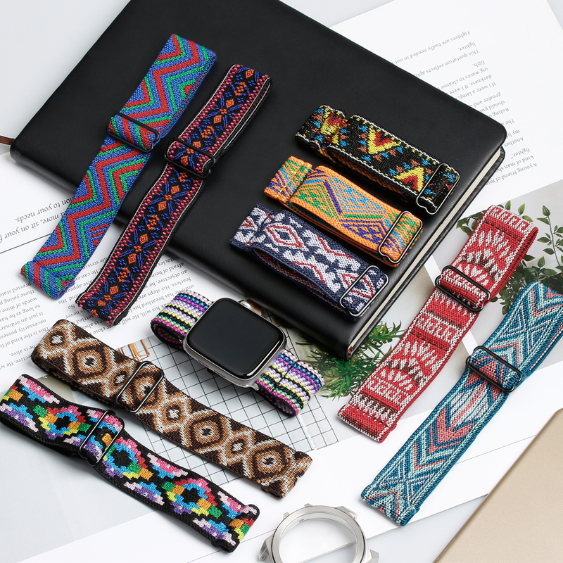 Bulk Custom Samsung Elastic Nylon Watch Bracelet Factory Direct Sales Nylon Elastic Paratrooper Watch Straps 20mm 22mm Printed Nylon Watch Bands for Apple