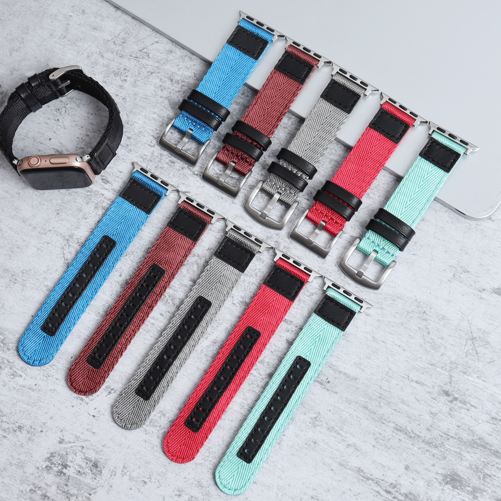 Factory High Quality Smart Nylon+leather Watch Bands with Apple Adapter 2 Piece of Hybrid Watch Strap Iwatch Nylon Watch Bands for Apple Watch