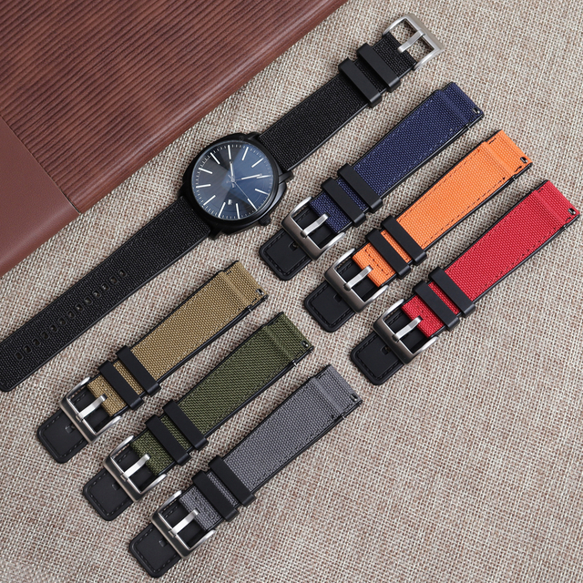 Factory Custom 2 Piece of Hybrid Watch Straps Higt Garde Canvas+Rubber Watch Bands 22mm 24mm Quick Release Canvas Watch Bands