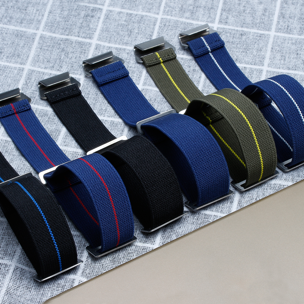 Watch Bands Manufacturer Custom High Quality Elastic Nylon Watch Bracelet 20mm 22mm Hook Buckle Nylon Elastic Paratrooper Straps Military Nylon Watch Band
