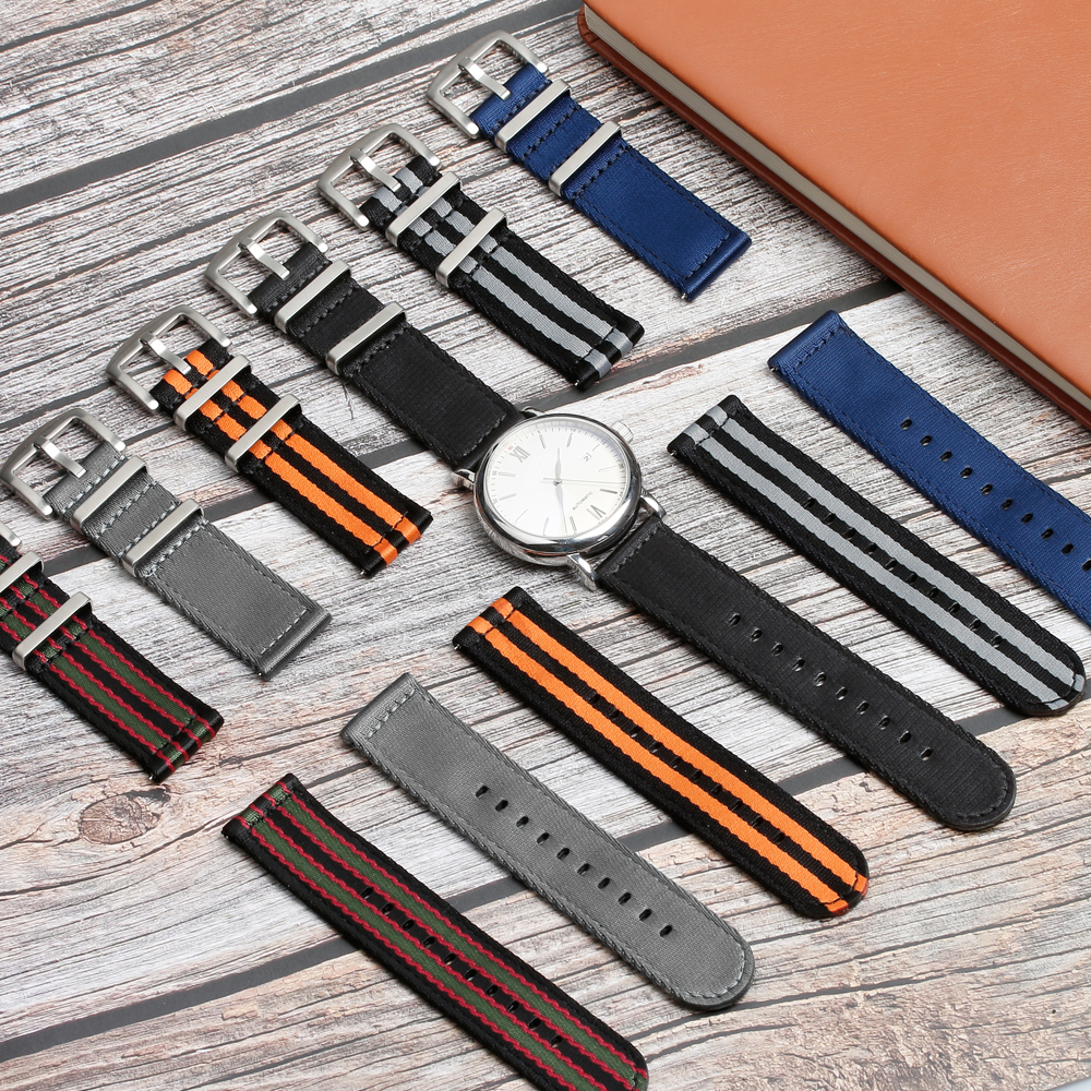 Wholesales Seatbelt Nylon Watch Straps OEM Custom Double Layer Nylon Watch Bracelet Watch Straps Manufacturer Wholesales Smart Watch Bands with 304L Hardware 