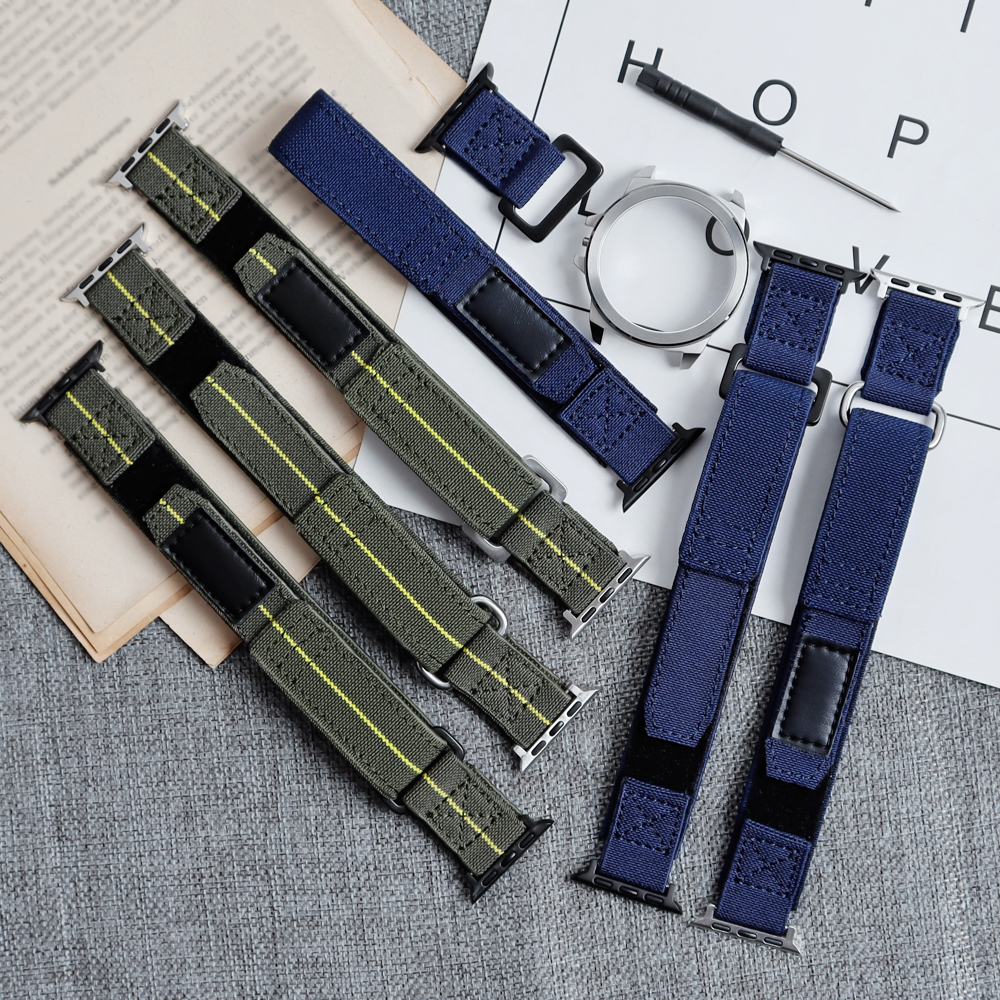 Wholesales Adjustable Elastic Nylon Velcro Watch Strap 2 Piece of Hook N' Loop Watch Bracelet for Iwatch High Garde Apple Watch Nylon Bands