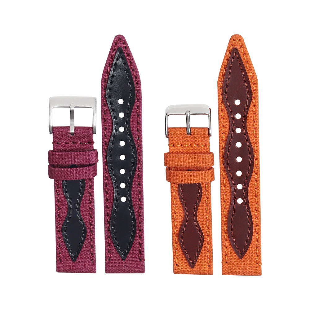 New Arrival Canvas Watch Straps with Leather 2 Piece of Hybrid Watch Bands for Samrt Watch 18mm 20mm 22mm 24mm Custom Brand Canvas Watch Bands