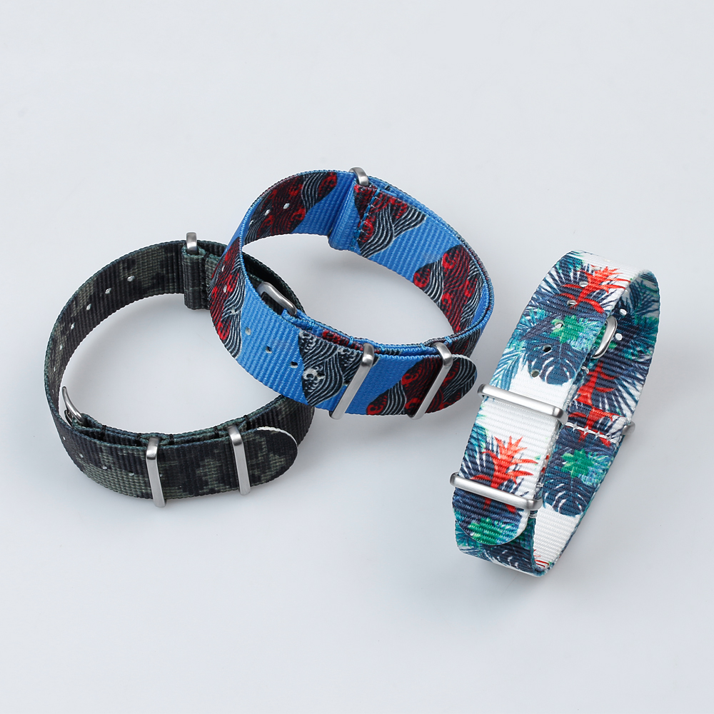 Custom Pattern Nato Nylon Watch Bracelet Single Pass Printed Nylon Wrist Watch Straps Leisure Beach Printing Nylon Watch Bands with 304L Hardware