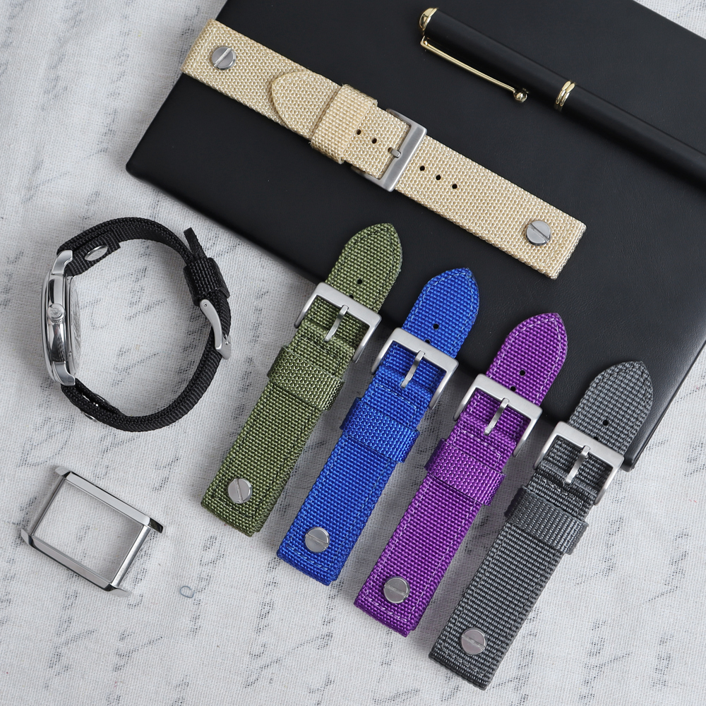 Factory Direct Sales Double Layer Soft Nylon Watch Strap 2 Piece of Rivet Nylon Watch Bands DW Nylon Watch Strap with 304L Watch Buckle