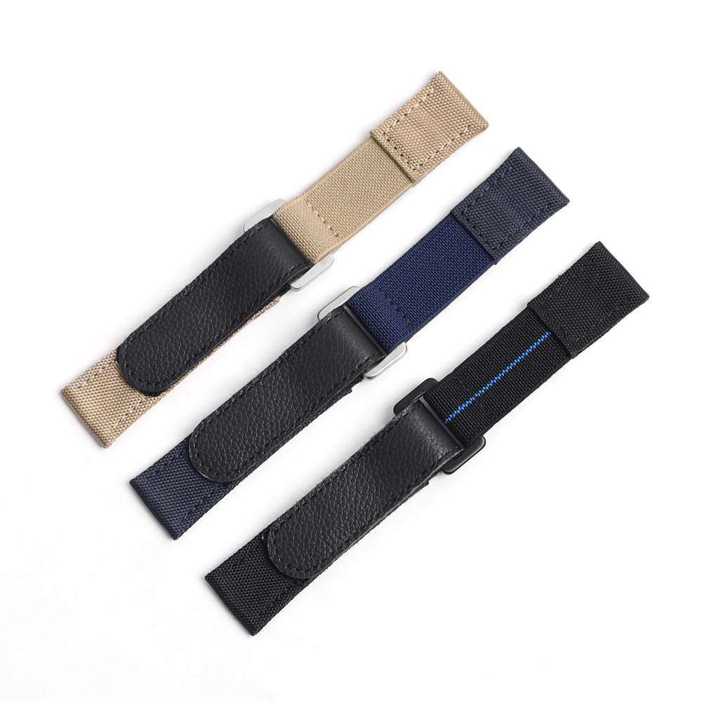 Adjustable Elastic Nylon Velcro Watch Straps 2 Piece of Hook N' Loop Watch Bracelet with Leather Custom Hybrid Watch Bands for All Kind Watch