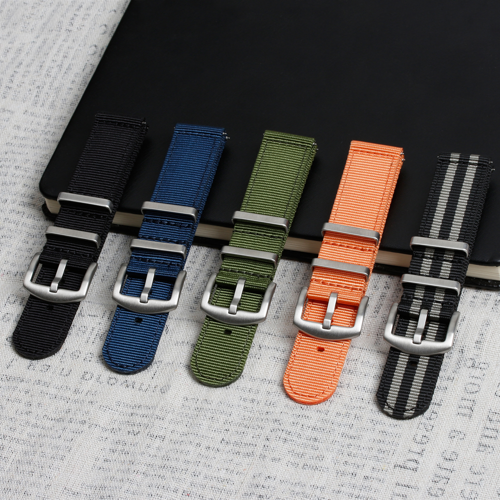 Wholesales 2 Piece of Nylon Watch Straps 20mm 22mm Double Layer Nylon Watch Bracelet Bands with Hardware Watch Straps Manufacturer Bulk Custom