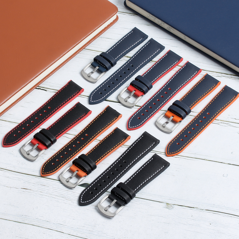 OEM&ODM FKM Rubber + Nylon Watch Straps 20mm 22mm Hybrid Watch Bands High Quality Waterproof Nylon Watch Strap 2 Piece of Rubber Watch Bands