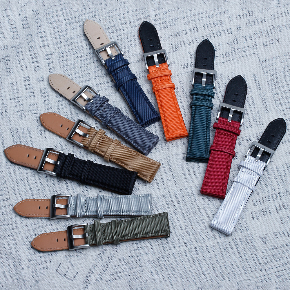Hot Selling Cordura Watch Straps Multi Color Multi Size Sailcloth Watch Bands Quick Release Sailcloth+Leather Watch Bracelet Factory Wholesales