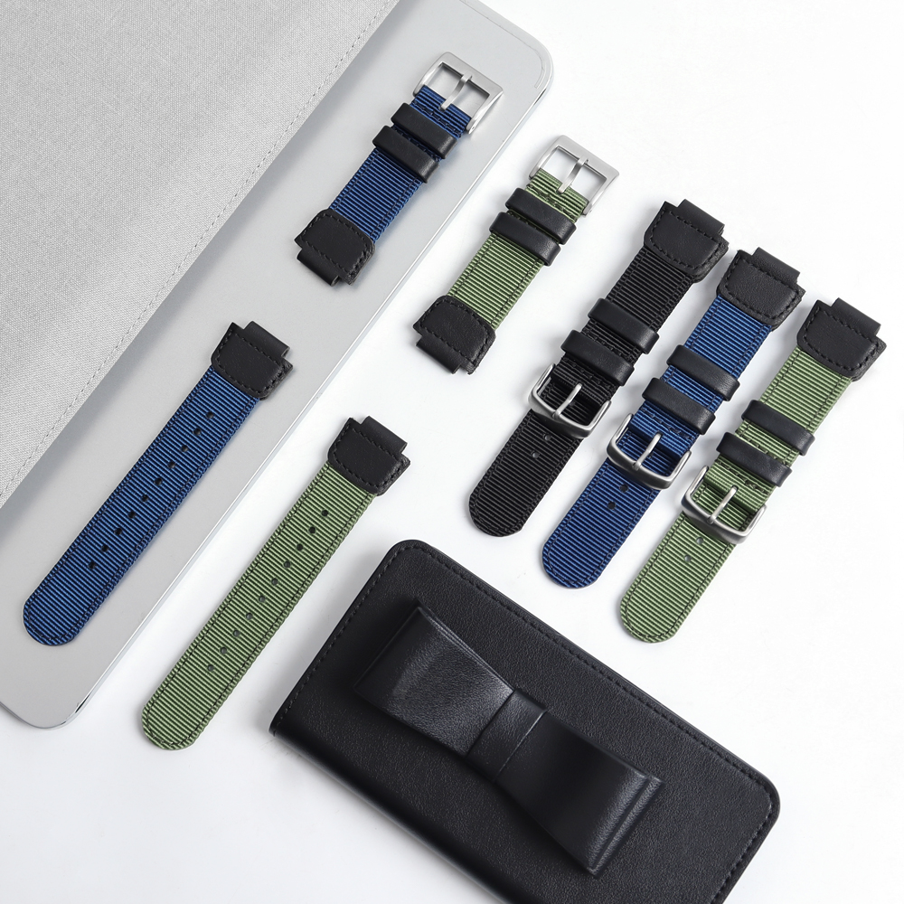 Factory Wholesales 2 Piece of Hybrid Watch Bands Nylon+Leather Watch Straps for Samsung for Garmin Watch Bracelet